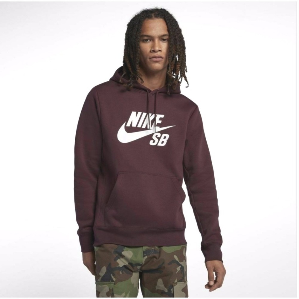 Nike SB Icon Pullover Hoodie M Burgundy Graphic Skateboard Streetwear